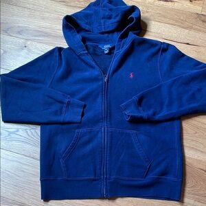 Navy Blue Zip-Up Polo Ralph Lauren Hoodie with Red Logo